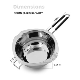Double Boiler Pot Set, 1200ML Double Boiler, 2800ML Stainless Steel Pot with Silicone Spatula for Melting Chocolate,Candy, Soap, Wax, Candle Making