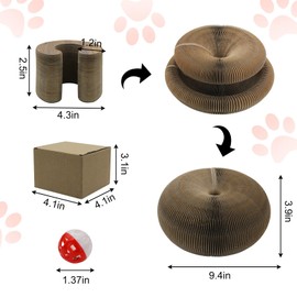 Andiker Magic Organ Cat Scratching Board, Corrugated Paper Cat Scratcher with Jingly Ball for Playing Scratching Paws, Foldable Grinding Cat Toys for Indoor Cats for Mental & Physical Exercise(Wood)