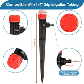 Kepmix 360 Degree Drip Irrigation Emitters Fittings: Adjustable Drip Irrigation Sprayer for 1/4 inch Drip Irrigation Tubing 8 Stream Dripper on 5" Arrow Stake with Barbed Locked Nut (25 Pieces)