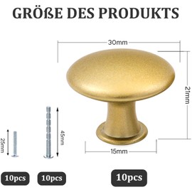 Misuyue Furniture Knobs, Gold, Cabinet Knobs, Matte Gold, Drawer Knobs, Cabinet Handles, Gold Modern Vintage, Pack of 10 30 mm Knobs for Cupboards, Drawer, Furniture, Kitchen Cabinets, Wardrobe