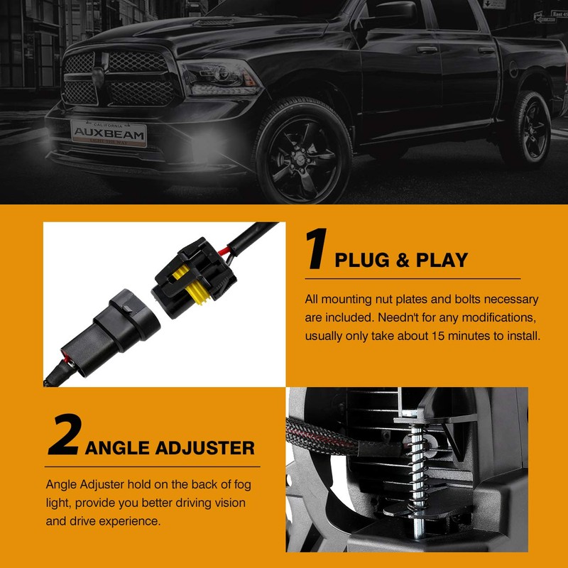 Auxbeam LED Fog Lights DOT Approved Replacement for Dodge Ram