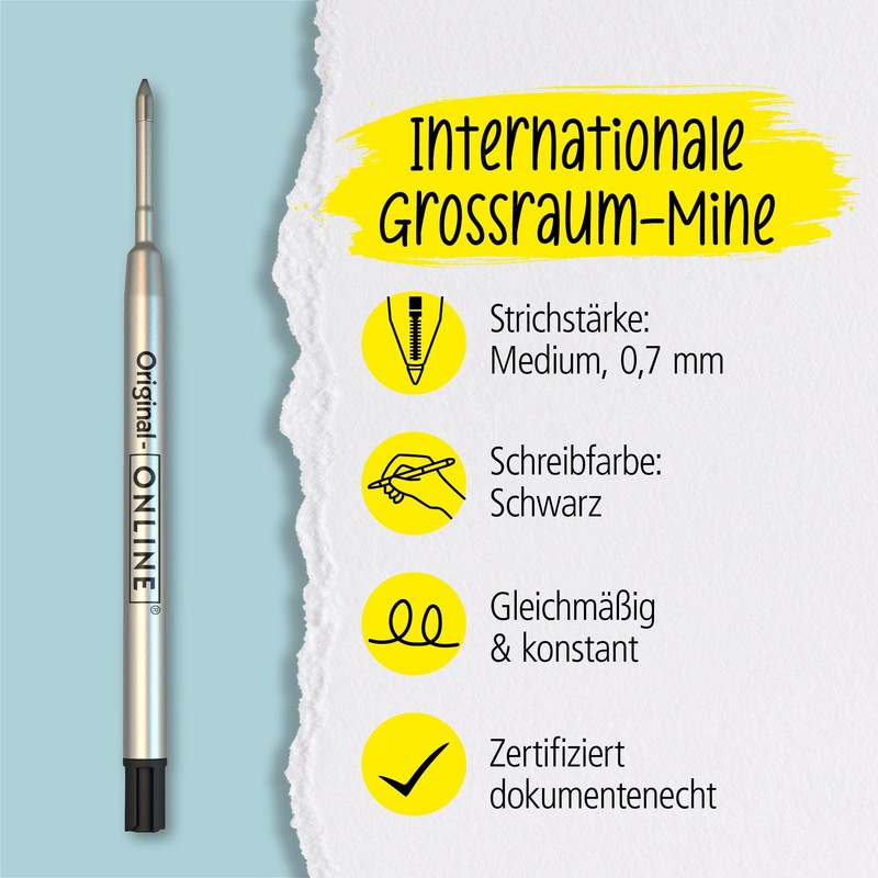 ONLINE Schreibgeräte ballpen refill international king-size black, G2 format line