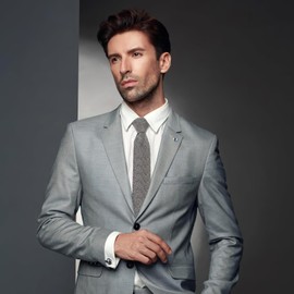 Men Ties, 6 CM Wool-Touched Necktie, Premium Pure Color Necktie, Classic Formal Business Elegant Neckties, Solid Uniform Pre-tied, Adjustable Neck Strap Tie for Men Business Wedding Party Work, Grey