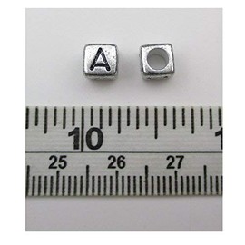 ALL in ONE 1000pcs Mixed Acrylic Letter/Alphabet “A-Z”Cube Beads for DIY Craft (Silver with Black Letter)