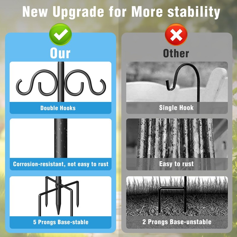 Double Shepherds Hooks for Outdoor, 108 Inch Heavy Duty Bird