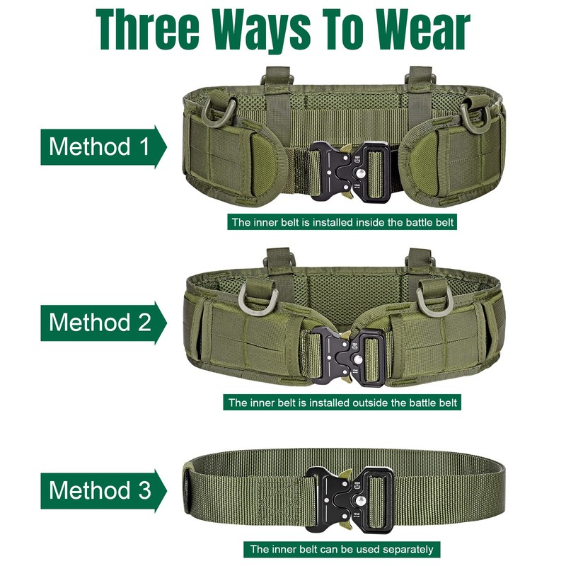 Tactical Battle Belt Set, Slim Airsoft Molle Belt, Shooting Hunting