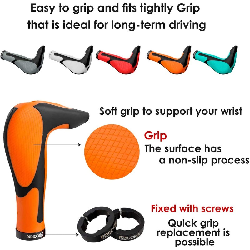 GORIX GX-849AD3-L1-G2 Mountain Bike Handlebar Grips White and Black
