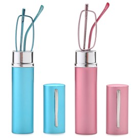 DOUBLETAKE Women's Reading Glasses - 2 Pairs Slim Pocket Readers w Case 1.25