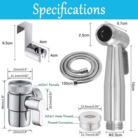 Portable Bidet Sprayer Kit - with Tap Diverter for Kitchen Sink Faucet or Bathroom - M22 x M24 Polished Chrome Faucet Adapter for Taps