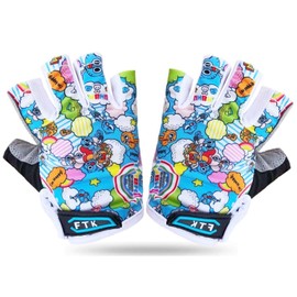 Kids Cycling Gloves Half Finger Gel Padded Non-Slip Breathable, Junior Glove Girls Boys Fingerless Adjustable for Mountain Bike Running Riding Sport Outdoor Biking Skating (Blue, Small)