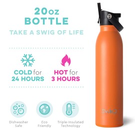 Swig Life 20oz Insulated Water Bottle, Travel Water Bottle with Straw and Lid, Cup Holder Friendly Water Bottles, Stainless Steel Water Bottle, 20 oz Tumbler, Reusable Water Bottle (Matte Orange)