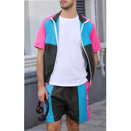 Yisfri 80s 90s Outfit for Men Women Vintage Windbreaker Jacket Track Suit Disco Themed Party Outfits Hip Hop Workout Set for Couple (US, Alpha, X-Large, Jet Black)