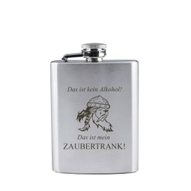 Stainless Steel Hip Flask with Engraving "Das ist kein Alkohol! Das ist Mein Zauberpok" [German Language] [German Language] [German Language] [German Language] [German Language] [