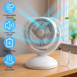 Portable Rechargeable Desk Fan 4-Speed Quiet 360 Degree Oscillating Air Circulator White Plastic Household Usecolor: white1