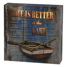 Rivers Edge Products LED Canvas Wall Art, 6 by 6 Inches, Fiber Optic Light Up Wall Decor, Battery Operated Lighted Nature Canvas Print, LED Light Kitchen, Bedroom, or Home Decor, Better at Lake