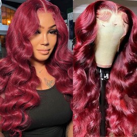 99J Burgundy Lace Front Wigs Human Hair 22 Inch 13x4 Body Wave Lace Front Wigs Human Hair Pre Plucked Glueless Red Wig Wine Red Lace Front Wigs Human Hair Wigs for Women Reddish Brown 180 Density 10A