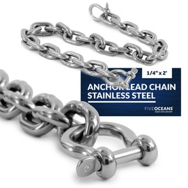 Five Oceans 1/4-Inch x 2-Foot Boat Anchor Lead Chain with Stainless Steel Shackles, High Test G4 Calibrated Stainless Steel Chain- FO4492-S2