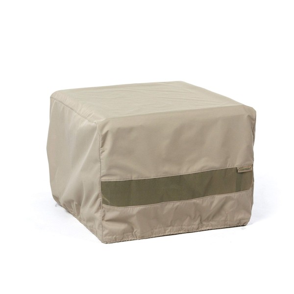 Covermates Outdoor Square Ottoman Cover - Water Resistant Polyester, Drawcord Hem, Mesh Vents, Seating and Chair Covers-Khaki