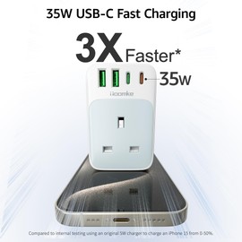 toomke UK to European Adapter Plug, PD 35W Fast Charge USB C European Travel Adapter with 4 USB Ports, UK to EU Plug Adaptor for Germany France Spain Turkey Iceland Greece Poland and More(Type E/F)