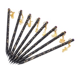 Wooden Pencils, 8 Pieces Musical Notes Shape Pencils Pencil Holder, Pattern Pendant Stationery Kit Black Pencil for Children Students Musicians