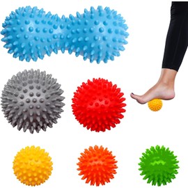 Igelball Set 7-tlg Faszienball mit Stacheln - Massagebälle Hart & Mittelweich für Füße, Rücken, Hände und Beine - Zur Muskelentspannung bei Verspannungen