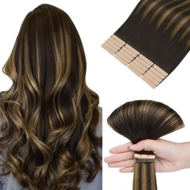 hotbanana Tape in Hair Extensions, 24 Inch Tape in Hair Extensions Human Hair 20pcs 50g Dark Brown Mixed Medium Brown Balayage Tape Hair Extensions Straight Remy Human Hair Tape in Extensions
