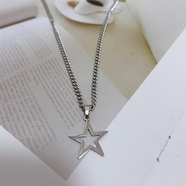 Dainty Hollow Star Simple Choker Necklace for Women Delicate Stainless Steel Silver Plated Y2K Minimalist Star Pendant Necklaces Adjustable Chain Christmas Party Trendy Jewelry Gift 18"