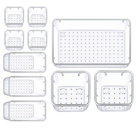 Panzy Home 10 Pcs Drawer Organiser Clear Desk Drawer Organisers Trays Makeup Drawer Divider Clear Plastic Storage Boxes for Bathroom Cosmetics Kitchen Office Stationery