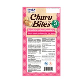 INABA Churu Bites for Cats, Soft Baked Chicken Churu Filled Cat Treats with Green Tea Extract, 0.35 Ounces Each Tube, 9 Tubes Total, Tuna with Salmon Recipe