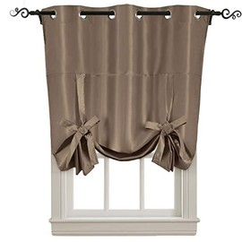 Royal Hotel Bedding Soho Tie Up Shade, 100% Blackout Window Curtain Panel, Top Grommet Faux Silk Panel, Solid Curtains, 63 Inches Long, Mocha