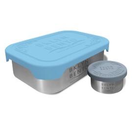 Stainless Steel Food Container & Condiment Holder | Leak Proof Silicone Lid | Metal Lunch Box | Bento Box | Portion Control Snacks Dressings [2 PCS Set/Blue]