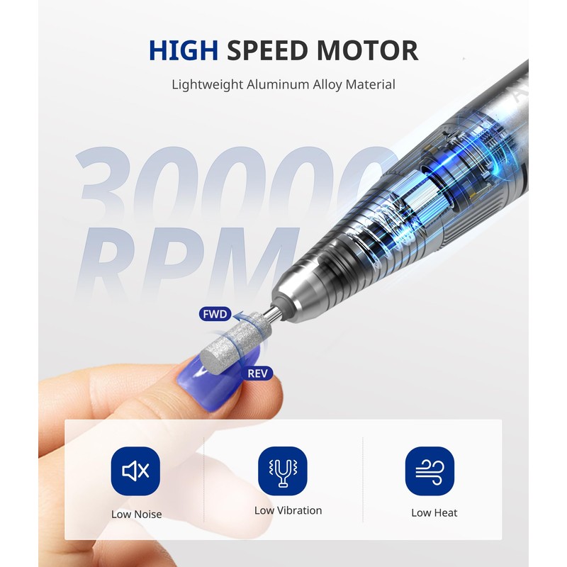 AIRSEE Rechargeable 30000RPM Electric Nail Drill Professional Portable E File