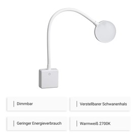 SEBSON LED Socket Lamp Dimmable White Light for Socket 4 W Plug Light with Gooseneck Flexible Neutral White 4000 K Reading Lamp Night Light