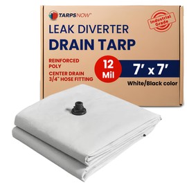 Heavy Duty Ceiling Leak Diverter Tarp with Drain Flange - Roof Water Diverter for Emergency Leaks - Water Leak Catcher with D-Rings - Effective Water Diverter - 7' x 7'