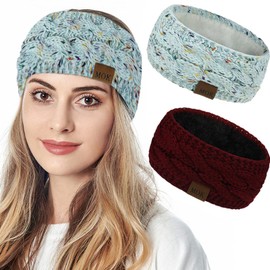JFAN Headbands Women Winter Ear Warmer Soft Furry knitted Hair Band 2 Pieces Colored Blue+Red