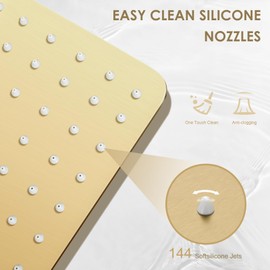 KINLIV 12 inch Brushed Gold Rain Shower Head - All Metal 304 Stainless Steel, Full Body Waterfall Shower with 144 Silicone Nozzles - Square Showerheads Ceiling or Wall Mount Modern Bathroom