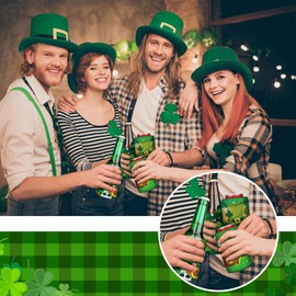 Umigy 16 Pcs St. Patrick's Day Beer Can Coolers Sleeves Irish Shamrock Beer Can Coolers Soft Insulated Bulk for Soda Cover Collapsible for Favors Parties Beer Water Bottles