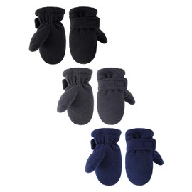3 Pairs Baby and Toddler Winter Mittens Newborn Infant Fleece Warm Mittens Snow Gloves for Baby Boy and Girl (Black, Grey, Navy Blue, 3-5 Years)