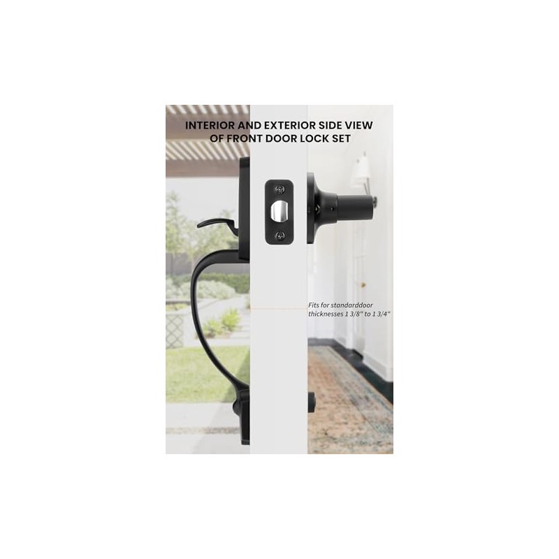 Goldenwarm Black Front Door Handle, Door Handle Exterior, Single Cylinder