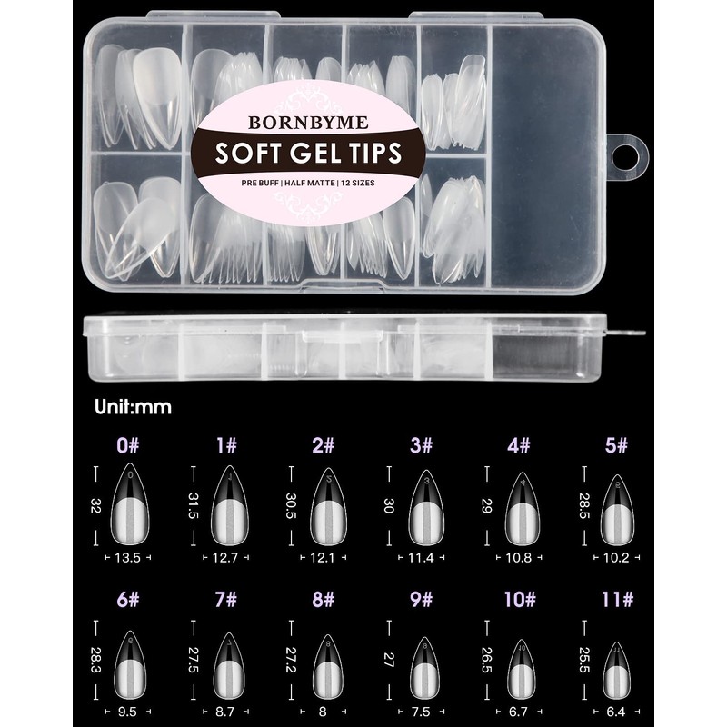 Soft Gel Nail Tips Medium Stiletto, 120PCS Pre Buff Full