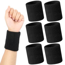6 Pieces Wrist Sweatbands, Elastic Cotton Sweat Bands Wristbands, Thick Cotton Terry Cloth Wristbands for Tennis, Basketball, Running, Gym, Working Out