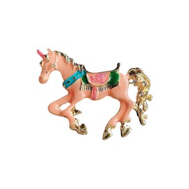 Elegant Horse Pink Enamel Statement Brooch Pin for Women Girls Men Funny Creative Crystal Chinese Zodiac Running Pony Animal Lapel Scarf Pins Brooches Suit Coat Clothes Badges Corsage Decoration Jewelry Gifts