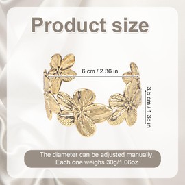 Mikovivi Gold Chunky Bracelet for Women, Open Cuff Bangle Vintage Flower Floral Bracelet Elegant Statement Fashion Jewelry Gift