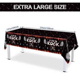 Tiamon 3 Pcs Rock and Roll Party Tablecloth Rock Themed Party Decorations Supplies Born to Rock 50s Guitar Disposable Plastic Rectangular Table Covers for Rock Music Birthday Party, 54 x 108 Inch