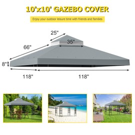 9.8'x9.8' Replacement Canopy Top Cover Only for Gazebo, Double Tiered Gazebo Covers for Outdoor Patio Garden Canopy Upgraded 2025 (Gray)