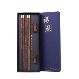 Chopsticks, 2 Pairs of Wooden Chopsticks, Reusable Chinese Chopsticks, Sushi Chopsticks Set, Chopsticks Made of Wenge Wood, with 2 Chopstick Rest, Chopsticks Gift Set (Blue Gift Box)