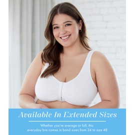 Bestform 5006014 Comfortable Unlined Wireless Cotton Stretch Sports Bra with Front Closure, White, 42