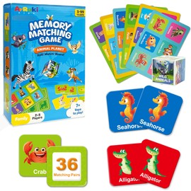 ArRuKi KIDS Memory Matching Game with 72 PCS Animals, Board Game for Toddlers, Memory Cards Concentration Game for Ages 3 and Up