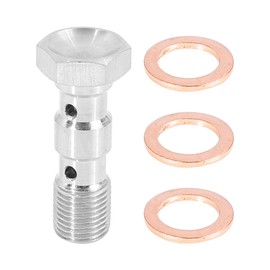 X AUTOHAUX 1 Set M10x1.0 Metric Thread Double Banjo Bolt Brake Fitting Adapter with Washers for Motorcycle Car