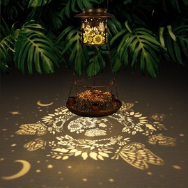 Butterfly Solar Bird Feeder for Outdoor Hanging Gifts for Women Mom Grandma Sunflower Metal Wild Birdfeeder Garden Lantern Decor Lanterns Outside for Yard Patio Lawn Pathway Landscape